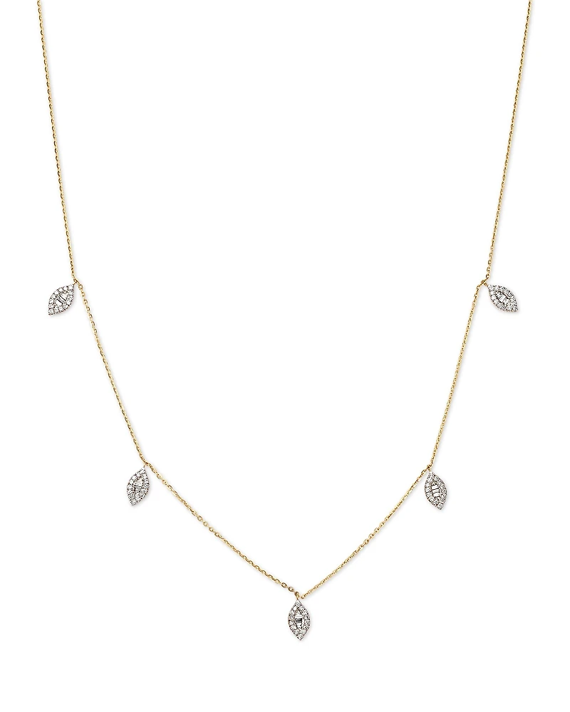 Bloomingdale's Fine Jewelry Diamond Baguette & Round Cluster Droplet Collar Necklace