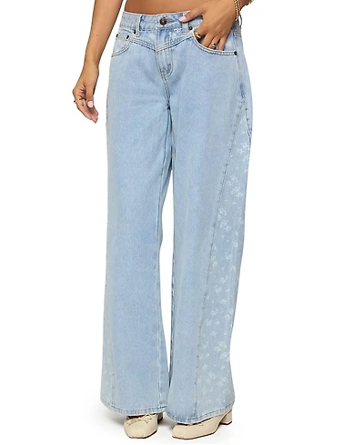 Edikted Floral Split Low Rise Blue Wash Jeans