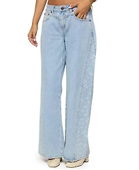 Edikted Floral Split Low Rise Blue Wash Jeans