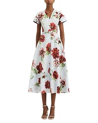 Peony Print Belted Button Front Dress