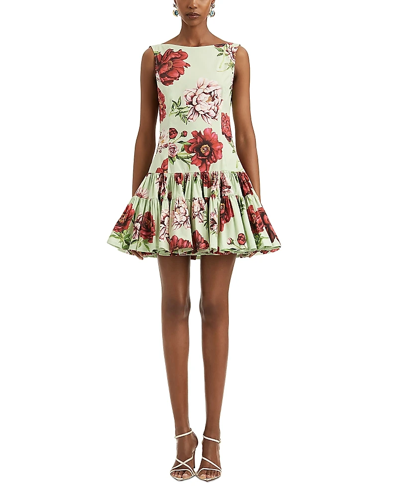 Oscar de la Renta Peony Print Sleeveless Dress