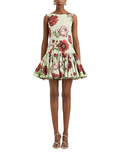 Oscar de la Renta Peony Print Sleeveless Dress