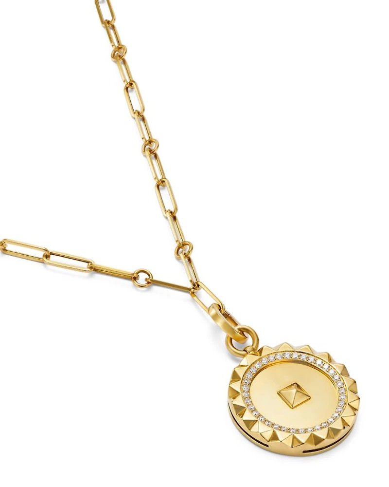 18K Yellow Gold Diamond Obelisco Medallion Paperclip Necklace, 19"