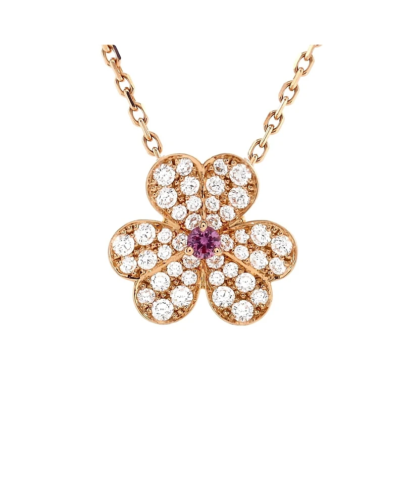 Pre-Owned Van Cleef & Arpels Small Frivole Pendant Necklace 18K Rose Gold with Pink Sapphire and Pave Diamonds