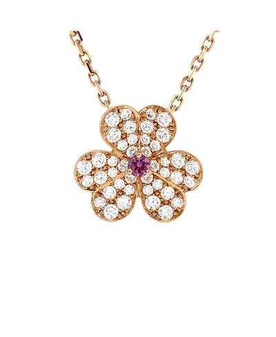 Pre-Owned Van Cleef & Arpels Small Frivole Pendant Necklace 18K Rose Gold with Pink Sapphire and Pave Diamonds