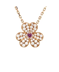 Pre-Owned Van Cleef & Arpels Small Frivole Pendant Necklace 18K Rose Gold with Pink Sapphire and Pave Diamonds