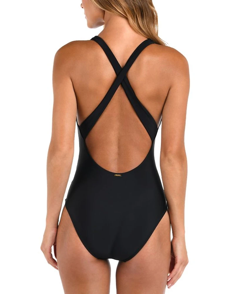 Lisa Solids Plunge Neck One Piece Swimsuit