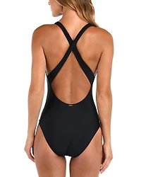 Lisa Solids Plunge Neck One Piece Swimsuit