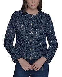 Karl Lagerfeld Paris Collarless Sequin Jacket