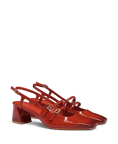 Santoni Women's Patent Leather Mid-Heel Slingback