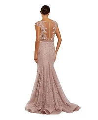 High Neck Shoulder Flower Detail Mermaid Gown