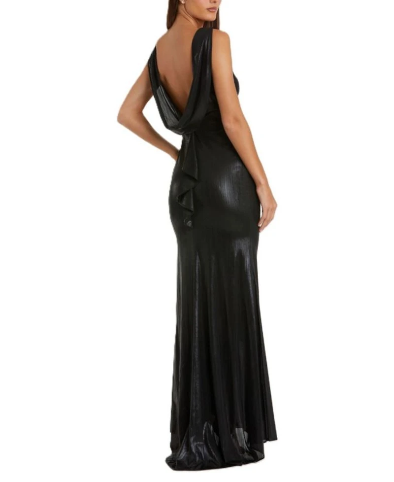Metallic Cowl Back Column Gown