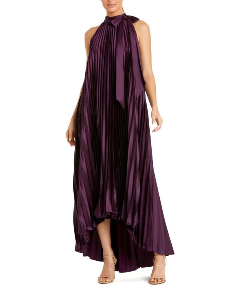 Pleated Halter Neck High Low Gown
