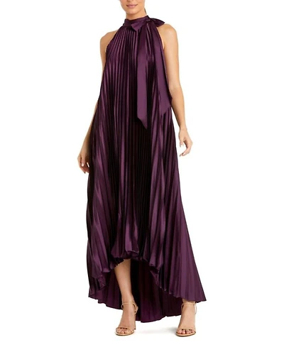 Pleated Halter Neck High Low Gown