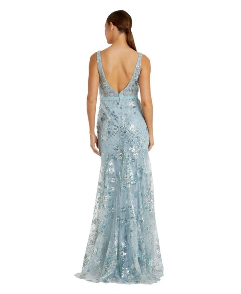 Floral Embellished Sleeveless Plunge Neck Gown