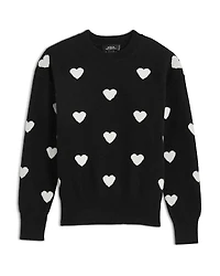 Aqua Girls' Knitted Crewneck Pullover Heart Shaped Jacquard Cashmere Sweater, Big Kid - Exclusive