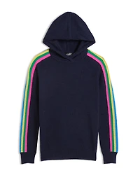 Aqua Girls' Knitted Hooded Striped Sleeve Cashmere Sweater, Big Kid - Exclusive