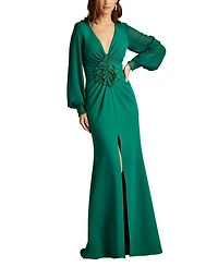 Sahana Bishop Sleeve Plunge Gown