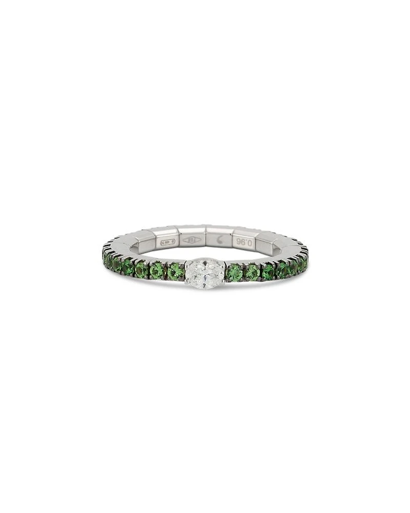 18K White Gold Extensible by Demeglio Diamond Oval & Tsavorite Stretch Band
