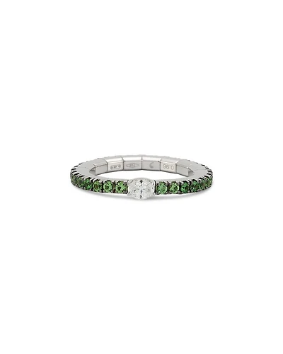 18K White Gold Extensible by Demeglio Diamond Oval & Tsavorite Stretch Band