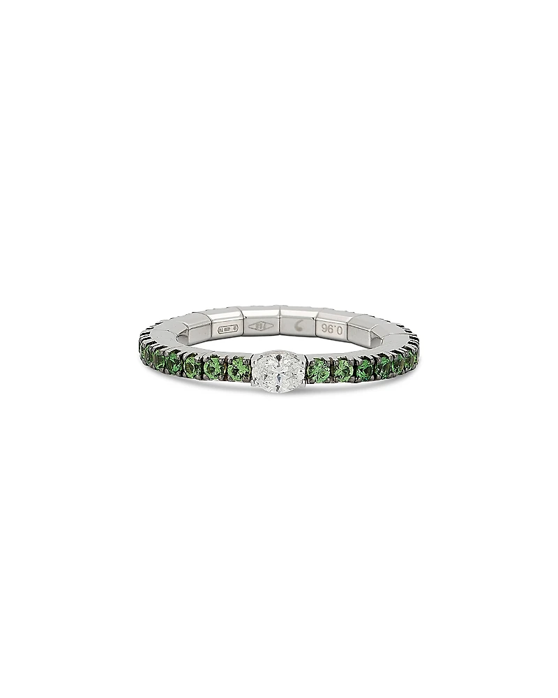 Roberto Demeglio 18K White Gold Extensible by Demeglio Diamond Oval & Tsavorite Stretch Band