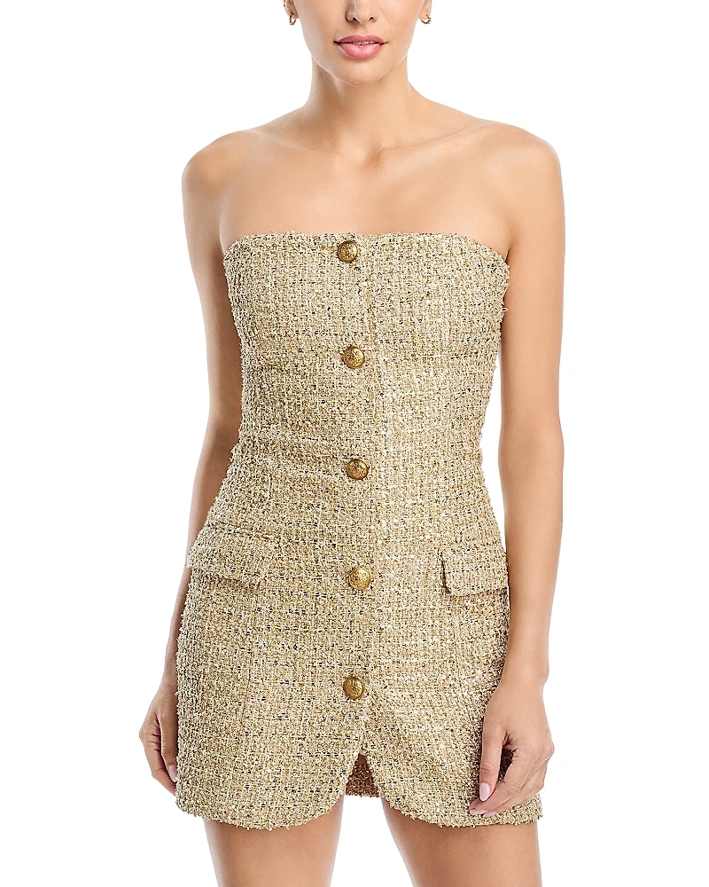 Alice and Olivia Madison Strapless Tweed Dress