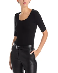 Majestic Filatures Scoop Neck Elbow Sleeve Top