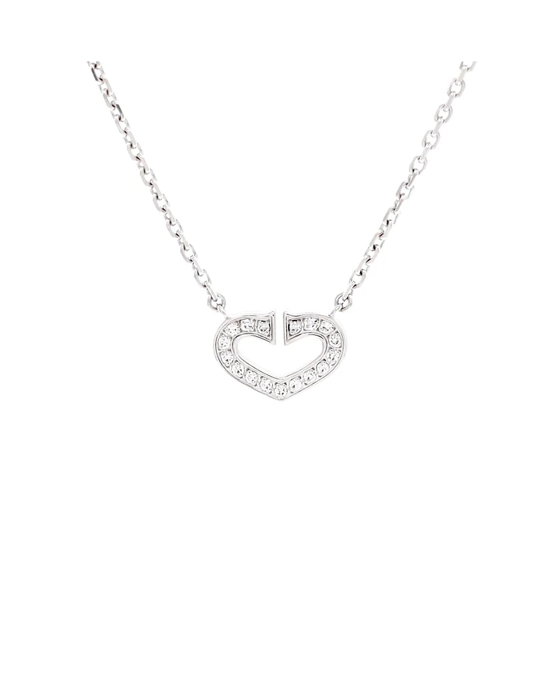 Pre-Owned Cartier C Heart de Cartier Pendant Necklace 18K White Gold with Pave Diamonds