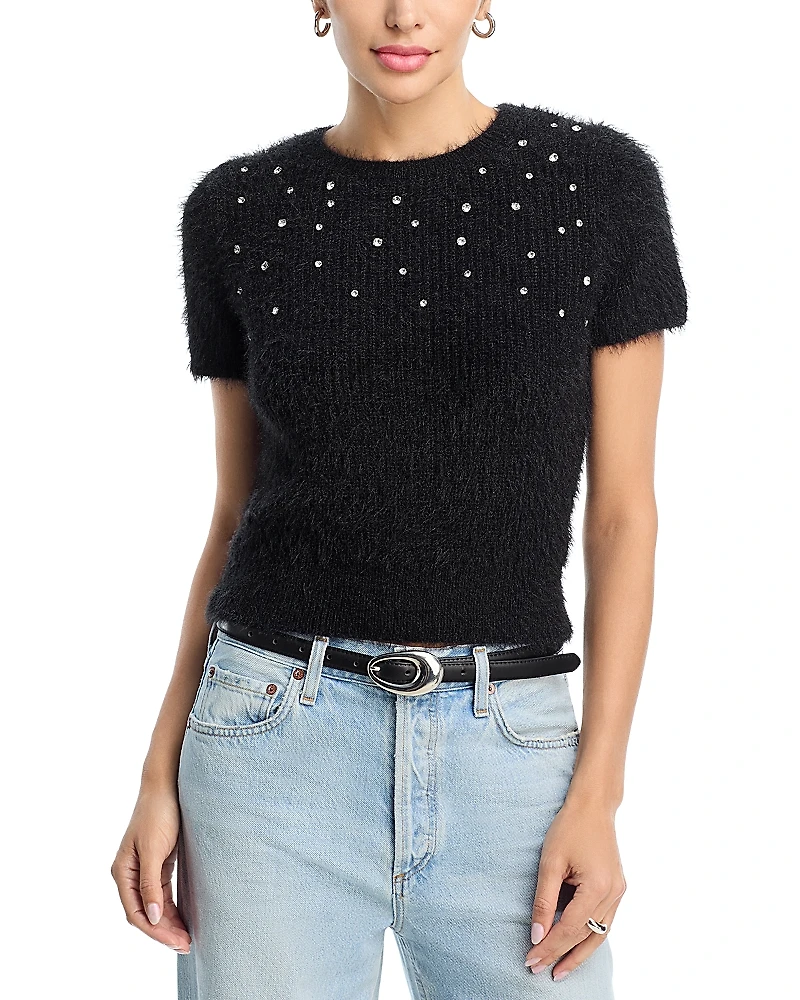 Aqua Rhinestone Embellished Sweater