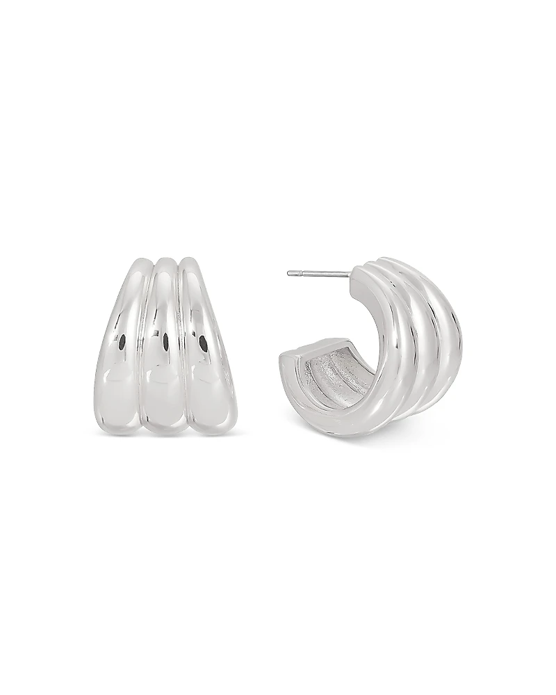 Ettika Triple Ribbed Huggie Hoop Earrings