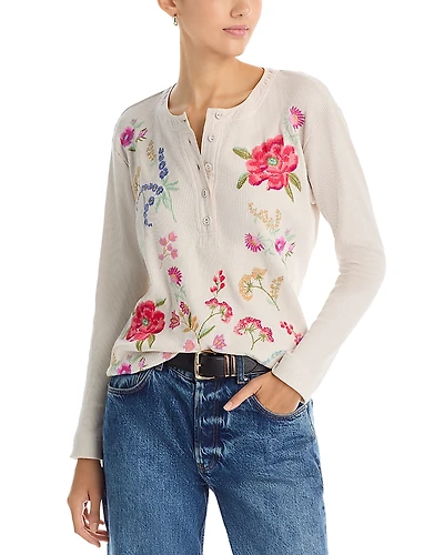 Johnny Was Mixed Media Henley Tee