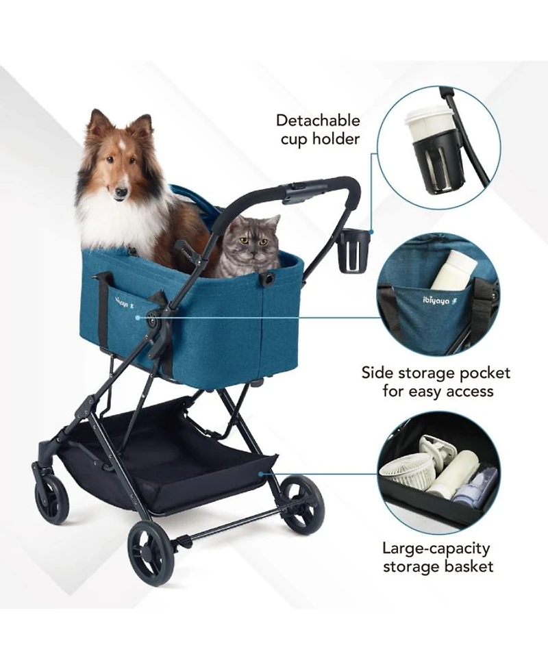 Essential Travois Tri Fold Pet Travel System XL with Detachable Carrier Pet Stroller