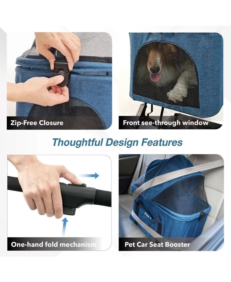 Essential Travois Tri Fold Pet Travel System XL with Detachable Carrier Pet Stroller