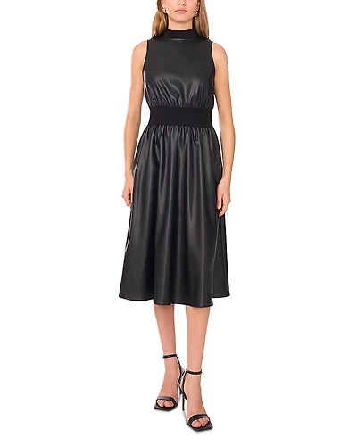 1.state Faux Leather Combo Midi Dress