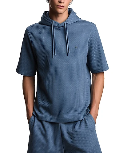 Emporio Armani Short Sleeved Hooded Woven Effect Jacquard Sweatshirt