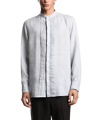 Emporio Armani Garment Dyed Linen Guru Collar Regular Fit Button Down Shirt