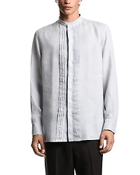 Emporio Armani Garment Dyed Linen Guru Collar Regular Fit Button Down Shirt