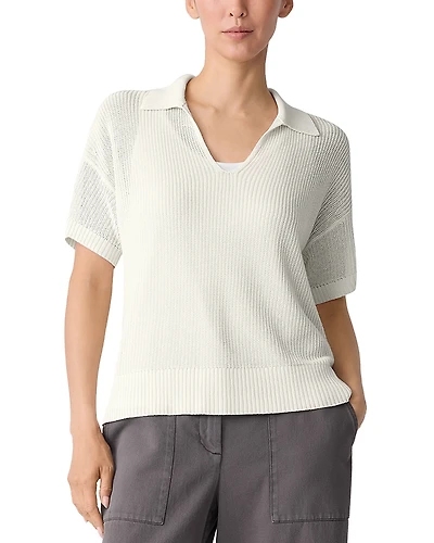 Eileen Fisher Cotton & Silk Split Neck Sweater