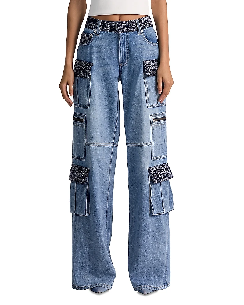 Alice and Olivia Cay Mid Rise Baggy Cargo Jeans