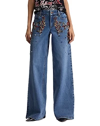 Alice and Olivia Amazing Low Rise Embellished Baggy Jeans