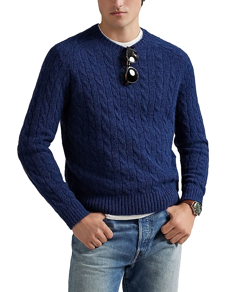 Polo Ralph Lauren Suede-Patch Cable-Knit Sweater