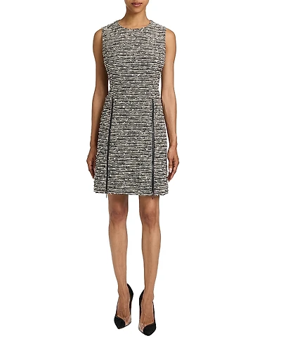 Santorelli Ida Modern Tweed Shift Dress with Skirt Zipper Detail