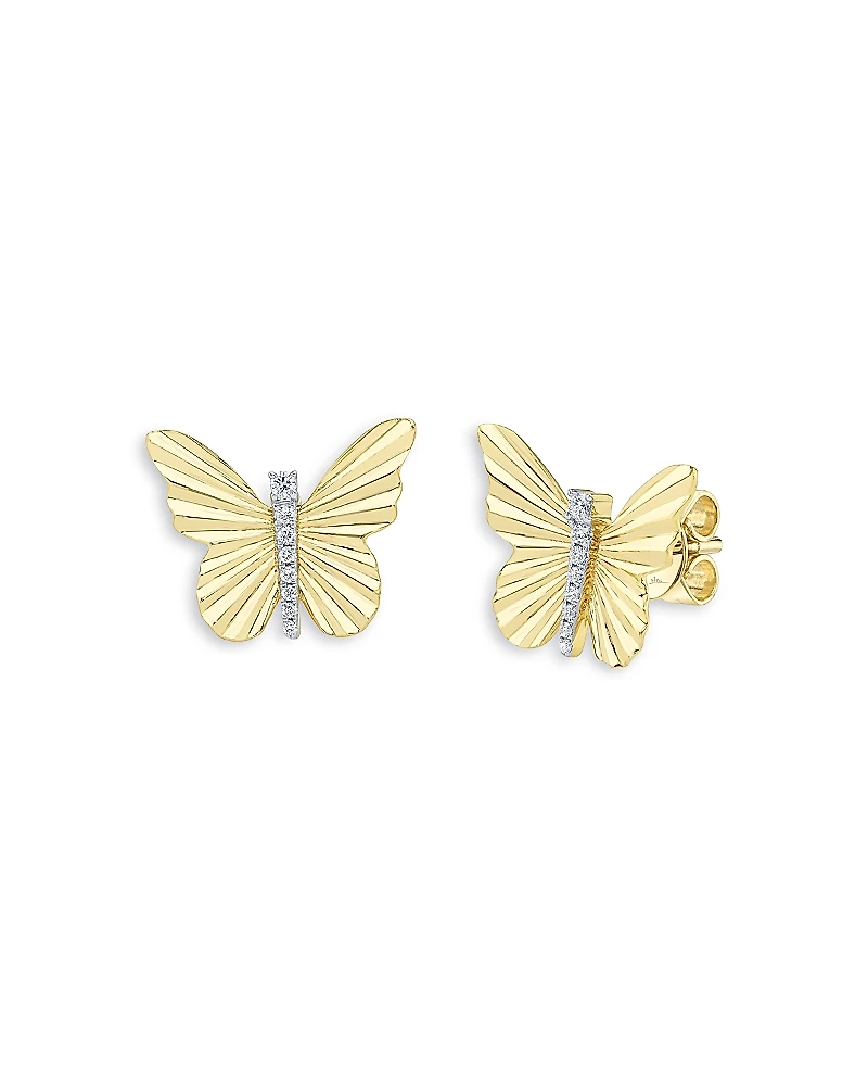 Moon & Meadow Diamond Ribbed Butterfly Stud Earrings