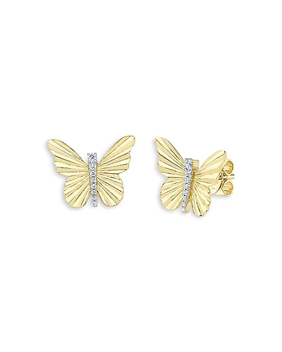Moon & Meadow Diamond Ribbed Butterfly Stud Earrings