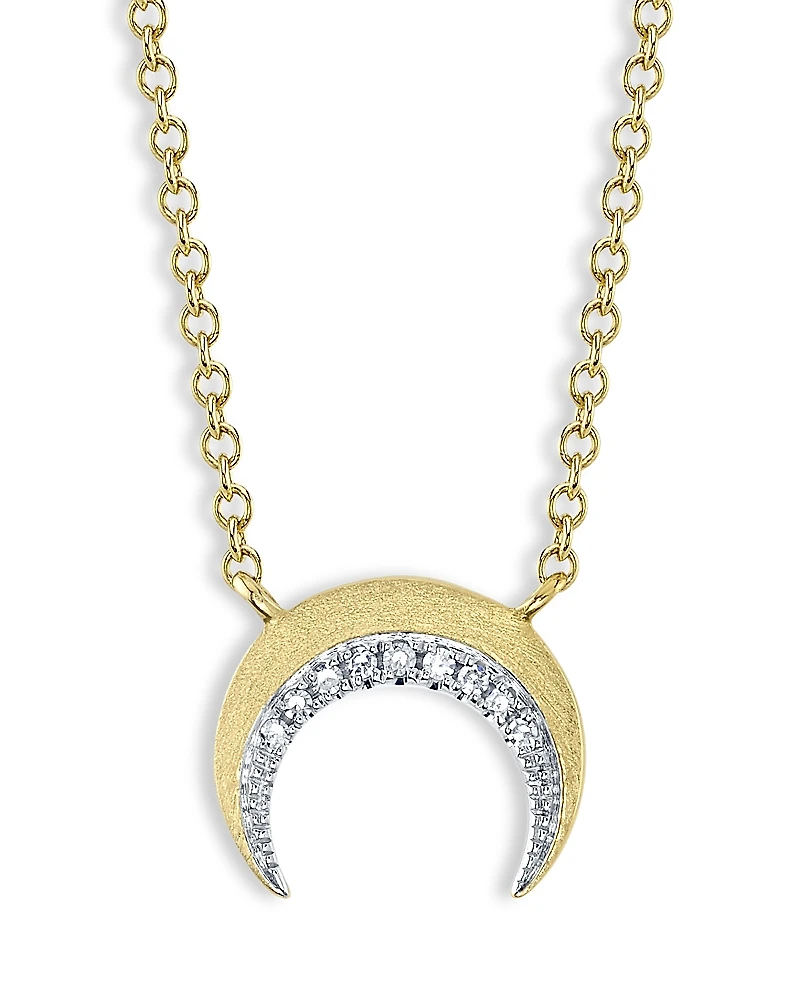 Moon & Meadow 14K Yellow Gold Diamond Crescent Moon Matte Necklace, 0.02 tcw