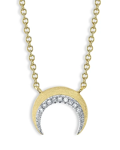 Moon & Meadow 14K Yellow Gold Diamond Crescent Moon Matte Necklace, 0.02 tcw