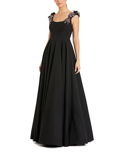 Mac Duggal Crepe Sleeveless With Rhinestone Flowers Ballgown