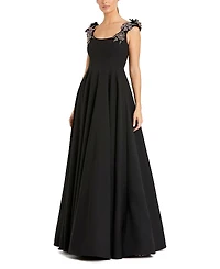 Mac Duggal Crepe Sleeveless With Rhinestone Flowers Ballgown