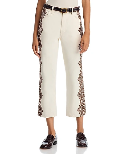 The Great. Lace Print Wayn High Rise Cropped Jeans