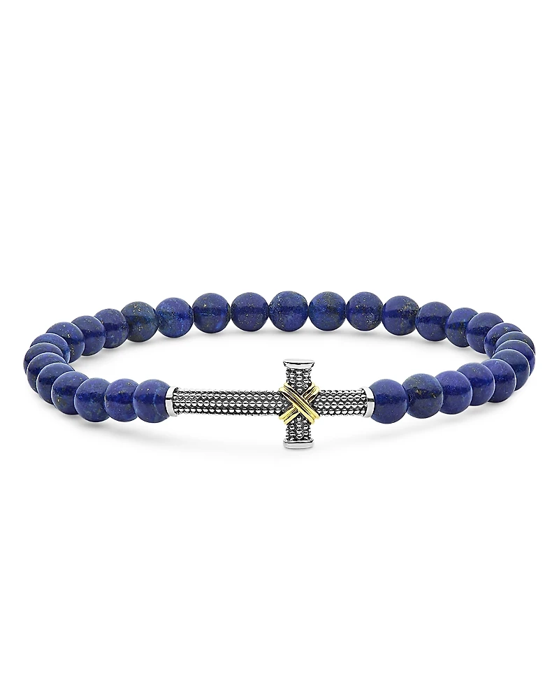 Lagos Two-Tone Caviar Cross Lapis Stretch Bracelet